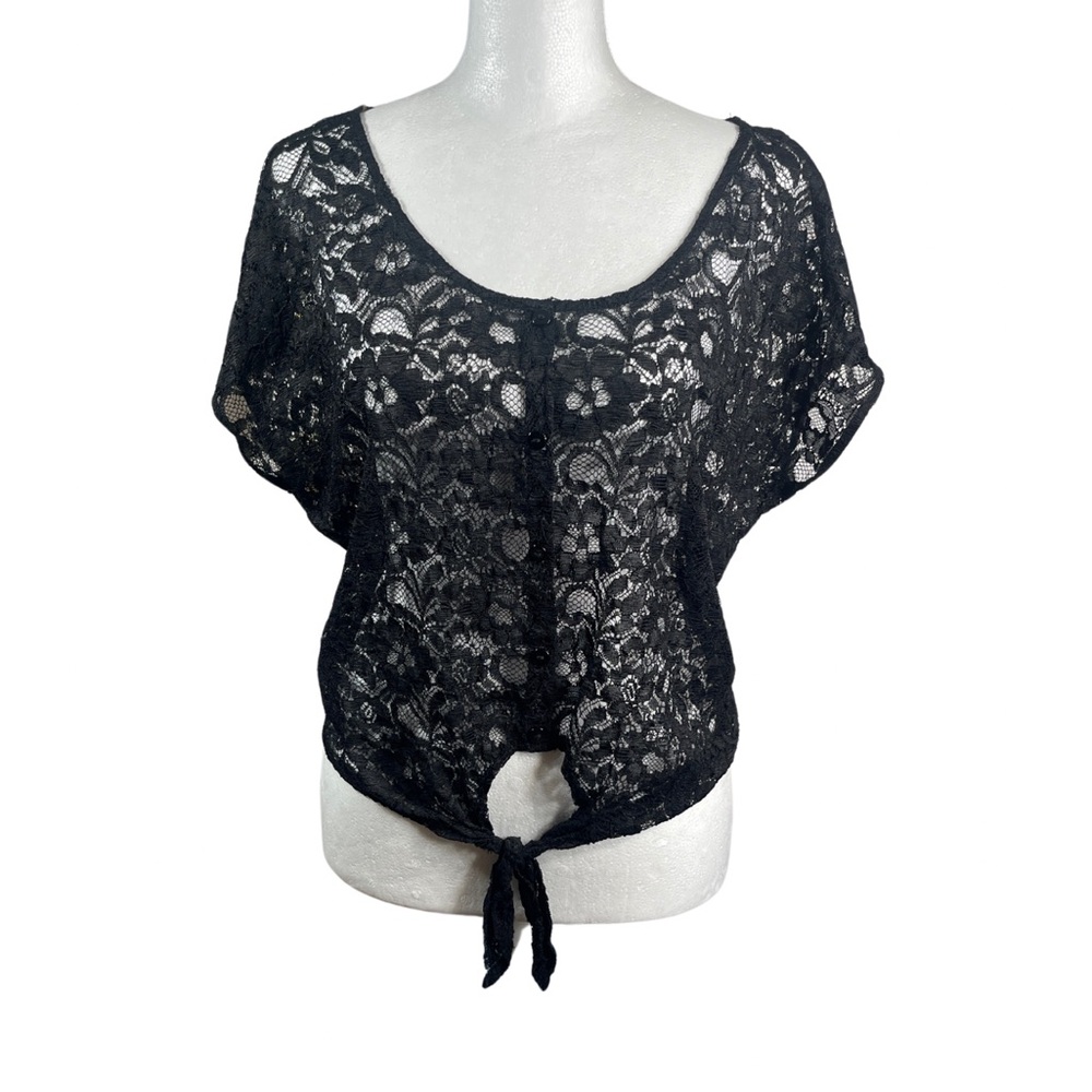 Full Tilt Black Lace Button Down Blouse